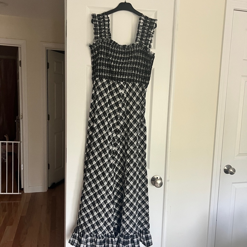 Ganni Black and White Checkered maxi Dress